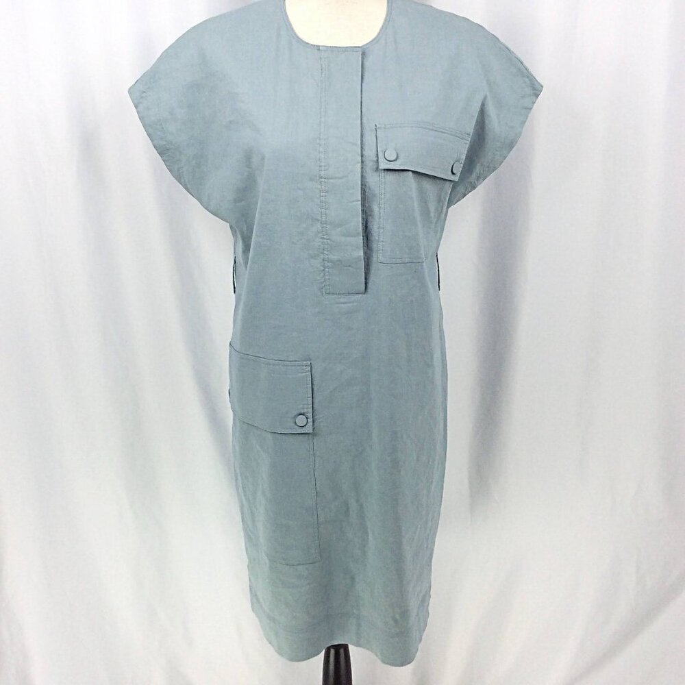 Theory Short Sleeve Utility Dress Womens Size 8 Eggshell Blue MISSING BELT STAIN